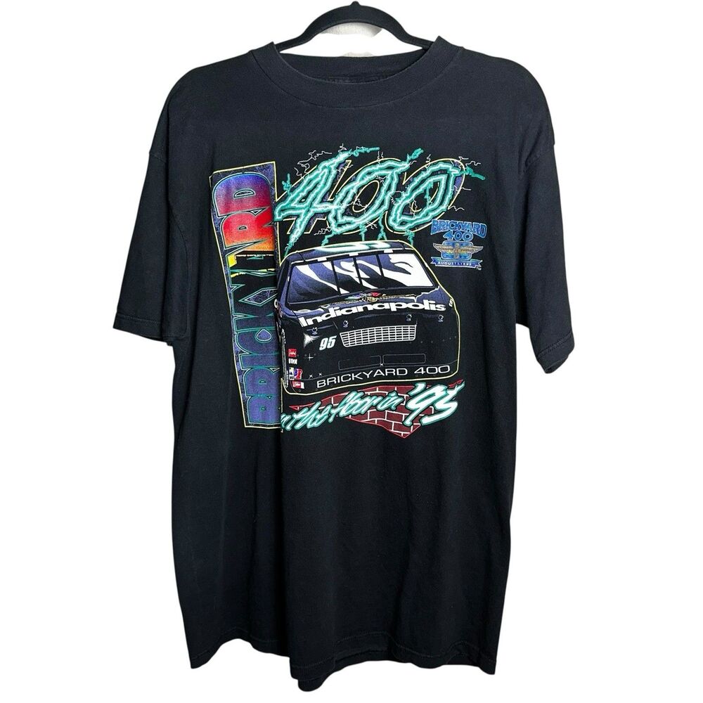 Vintage‎ Brickyard 400 NASCAR Black Racing Graphic Tee XL | 90s Made in USA